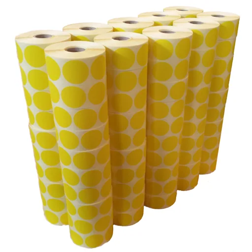 Selection of die-cut round yellow labels