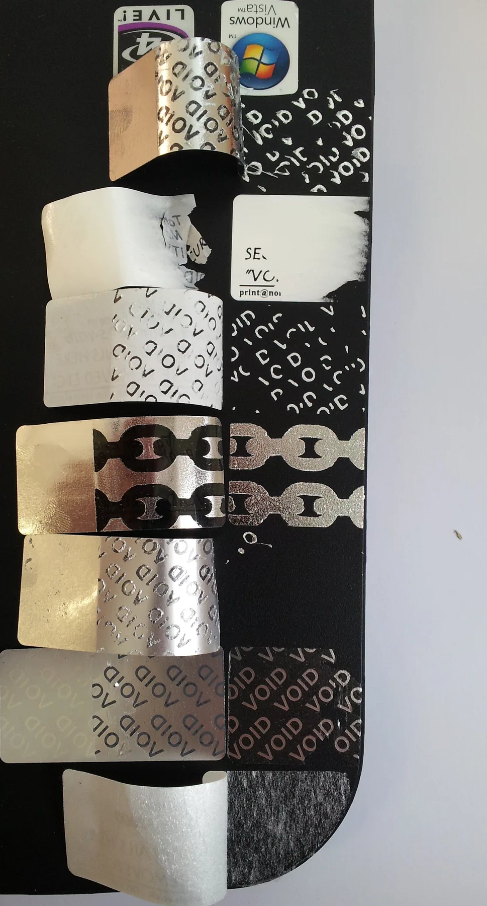 Actual combination of printed industrial labels